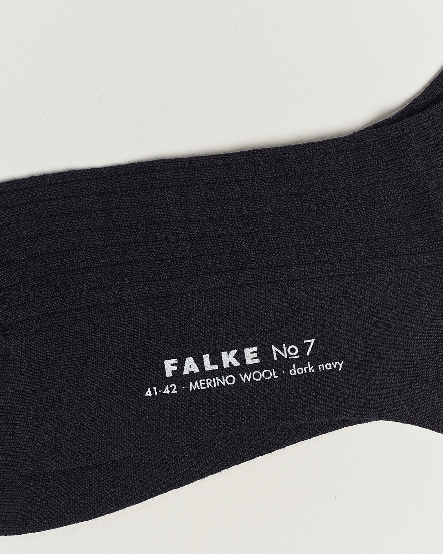 Herre | Undertøy | Falke | No. 7 Finest Merino Ribbed Socks Dark Navy