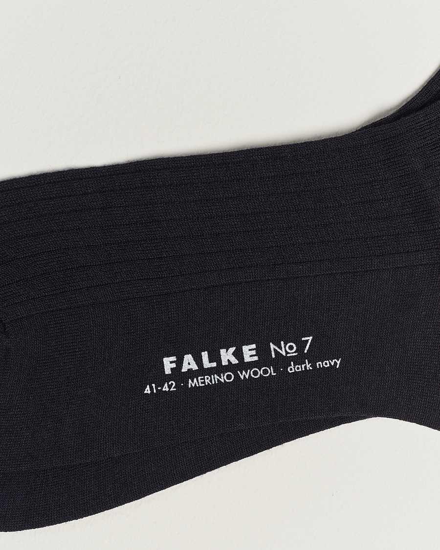 Herre | Klær | Falke | No. 7 Finest Merino Ribbed Socks Dark Navy