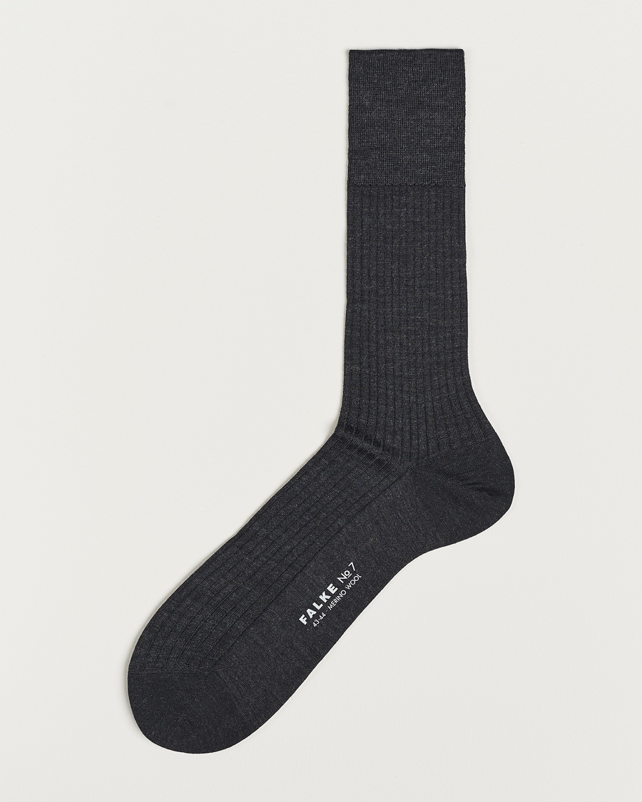 Herre | Undertøy | Falke | No. 7 Finest Merino Ribbed Socks Anthracite Melange