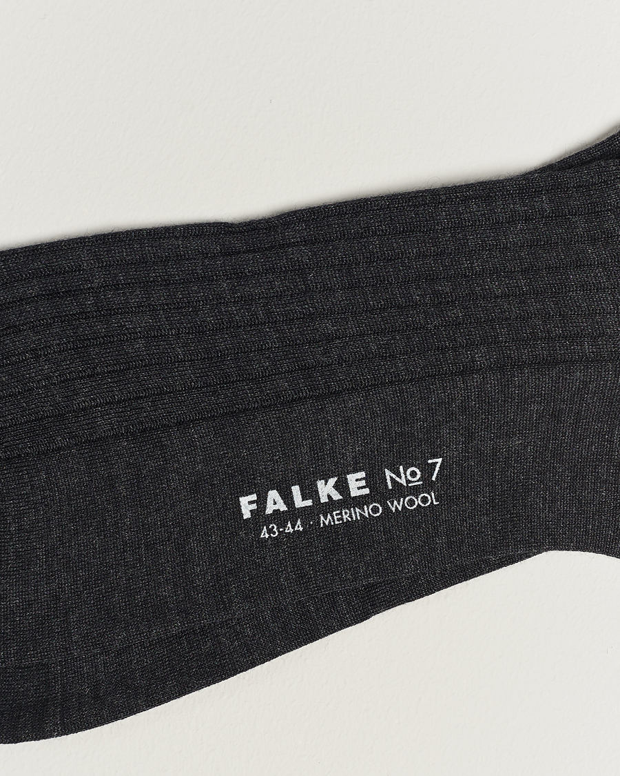 Herre | Undertøy | Falke | No. 7 Finest Merino Ribbed Socks Anthracite Melange