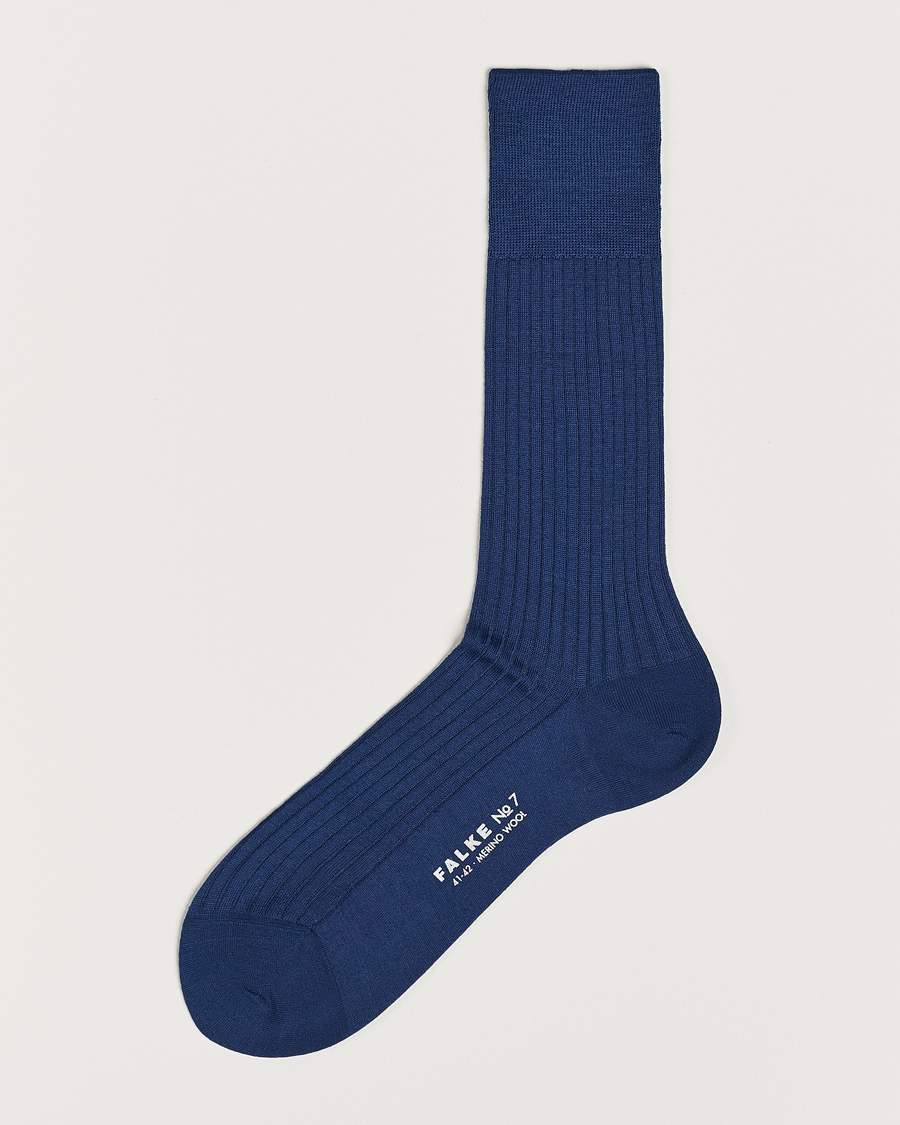 Herre | Undertøy | Falke | No. 7 Finest Merino Ribbed Socks Royal Blue