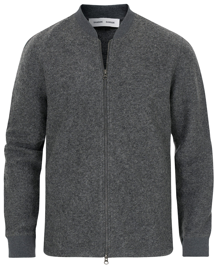 Herre | Gensere | Samsøe Samsøe | Samsøe & Samsøe Allaro Full Zip Wool Cardigan Dark Grey Melange