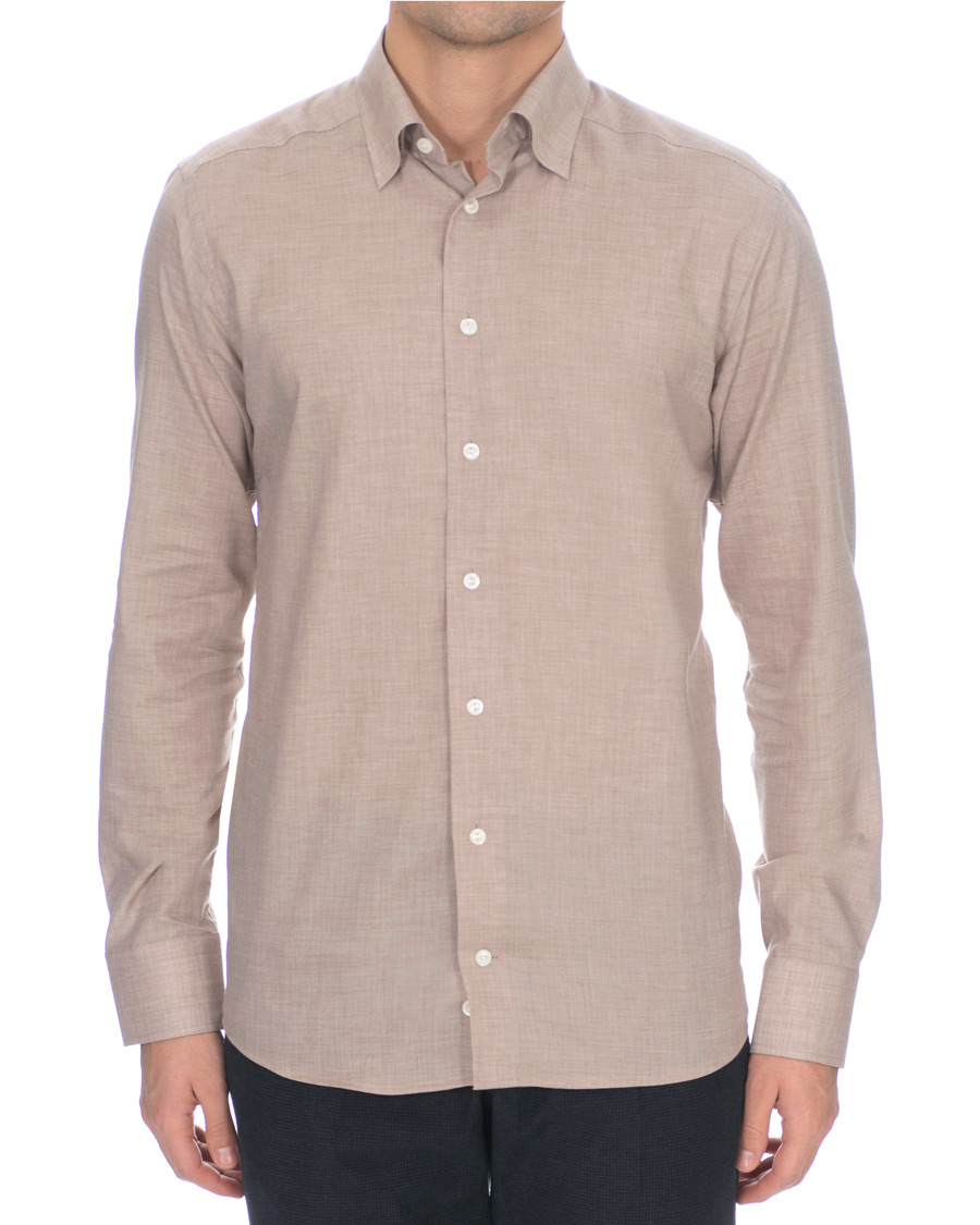 Herre | Skjorter | Eton | Slim Fit Lightweight Flannel Shirt Sand