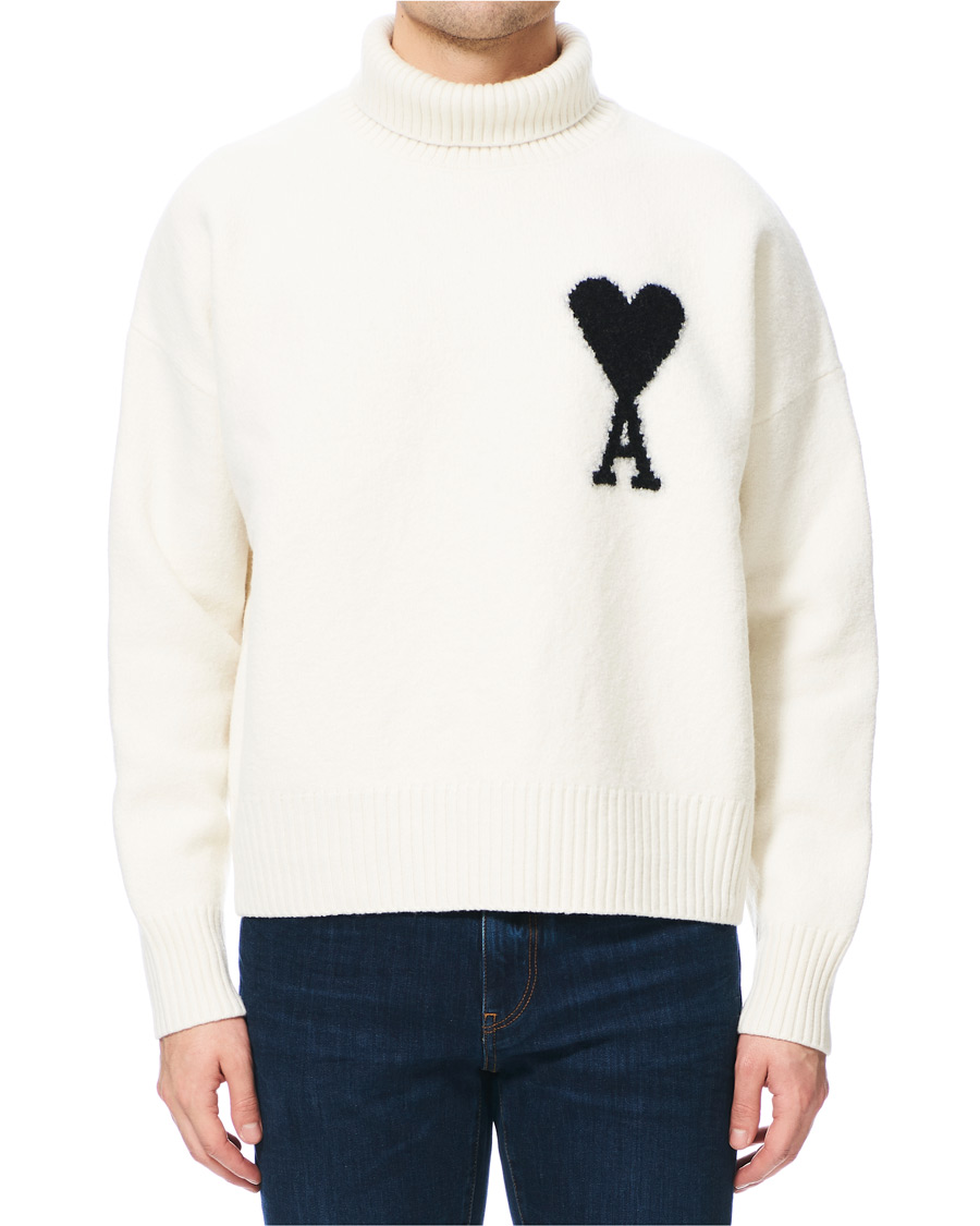 Herre | Gensere | AMI | Oversize Logo Wool Turtleneck Off White