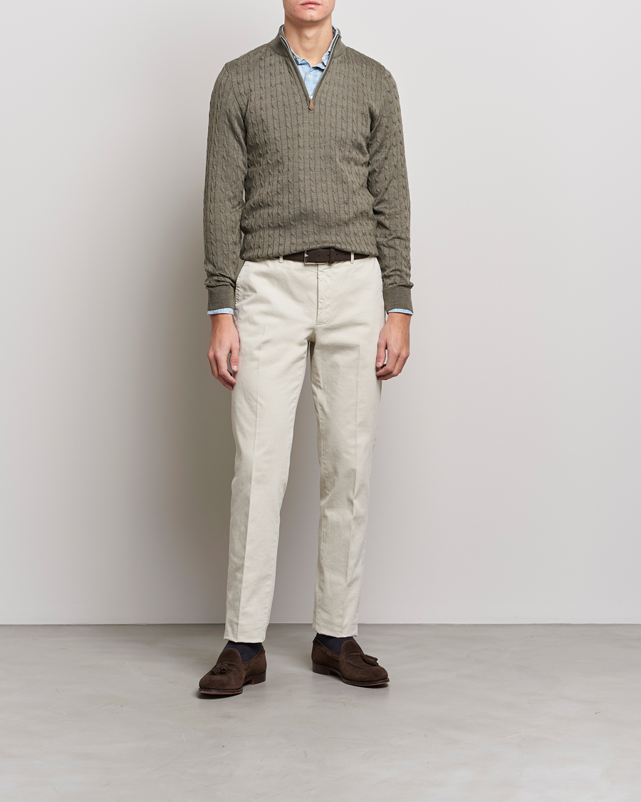 Herre | Gensere | Stenströms | Merino Wool Cable Half Zip Olive