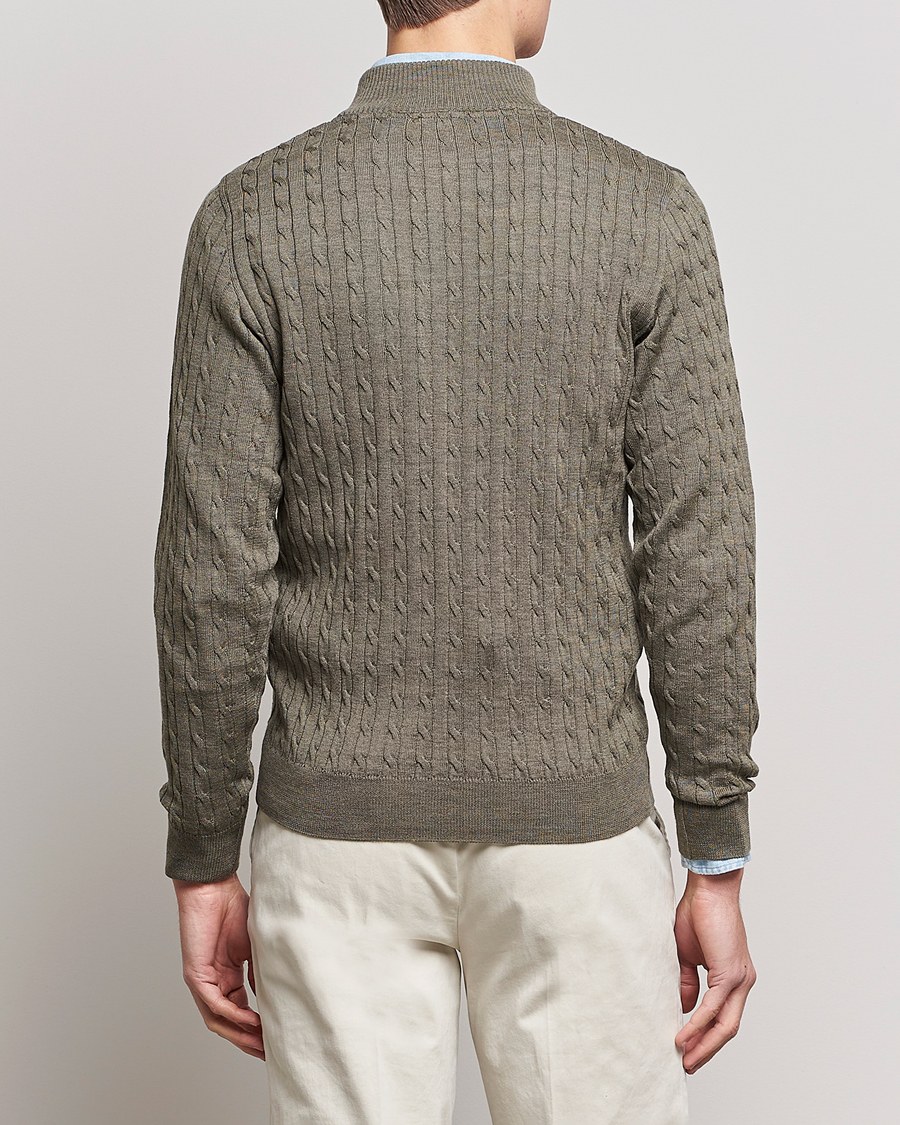 Herre | Gensere | Stenströms | Merino Wool Cable Half Zip Olive