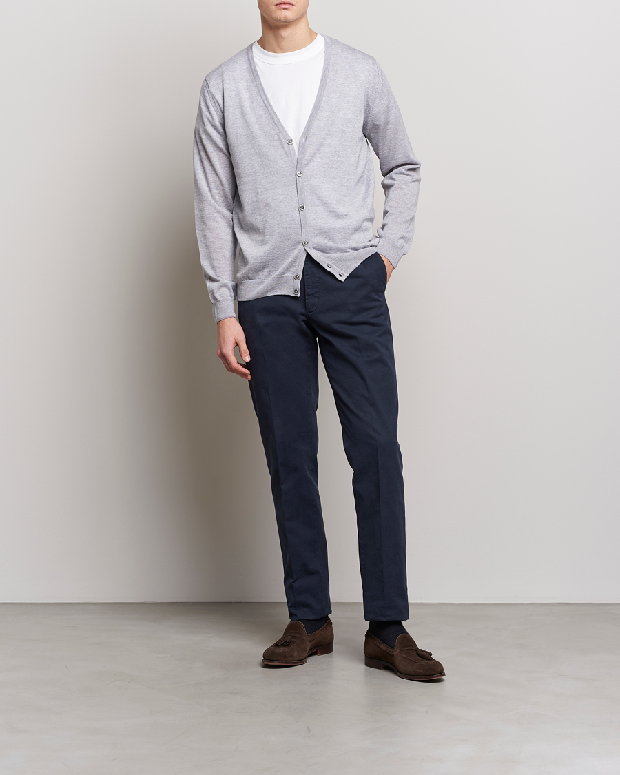 Herre | Gensere | Stenströms | Merino Zegna Knitted Cardigan Light Grey