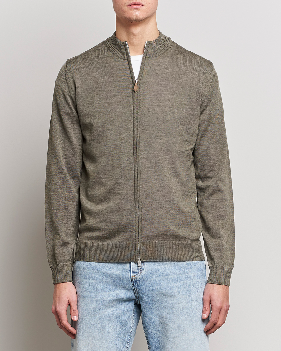 Herre | Gensere | Stenströms | Merino Full Zip Olive