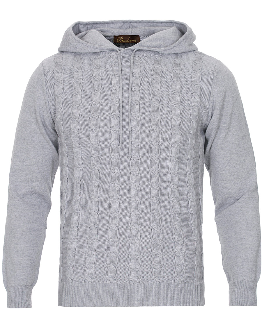 Herre | Gensere | Stenströms | Merino Wool Cable Hoodie Grey