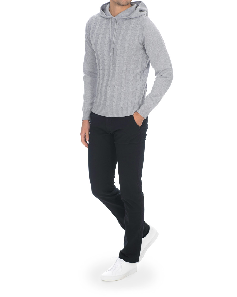 Herre | Gensere | Stenströms | Merino Wool Cable Hoodie Grey