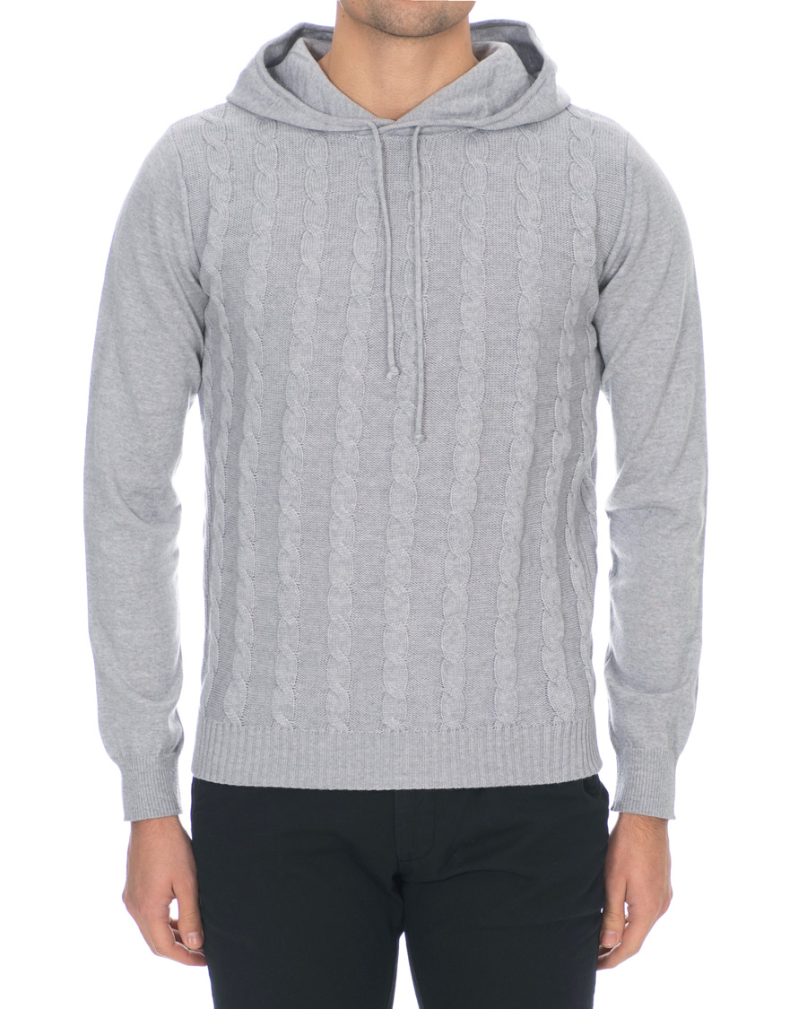 Herre | Gensere | Stenströms | Merino Wool Cable Hoodie Grey