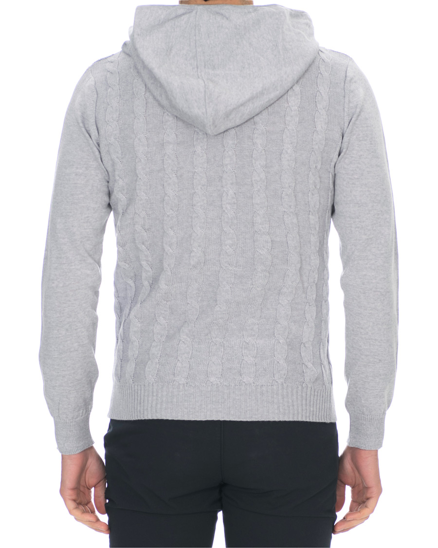 Herre | Gensere | Stenströms | Merino Wool Cable Hoodie Grey