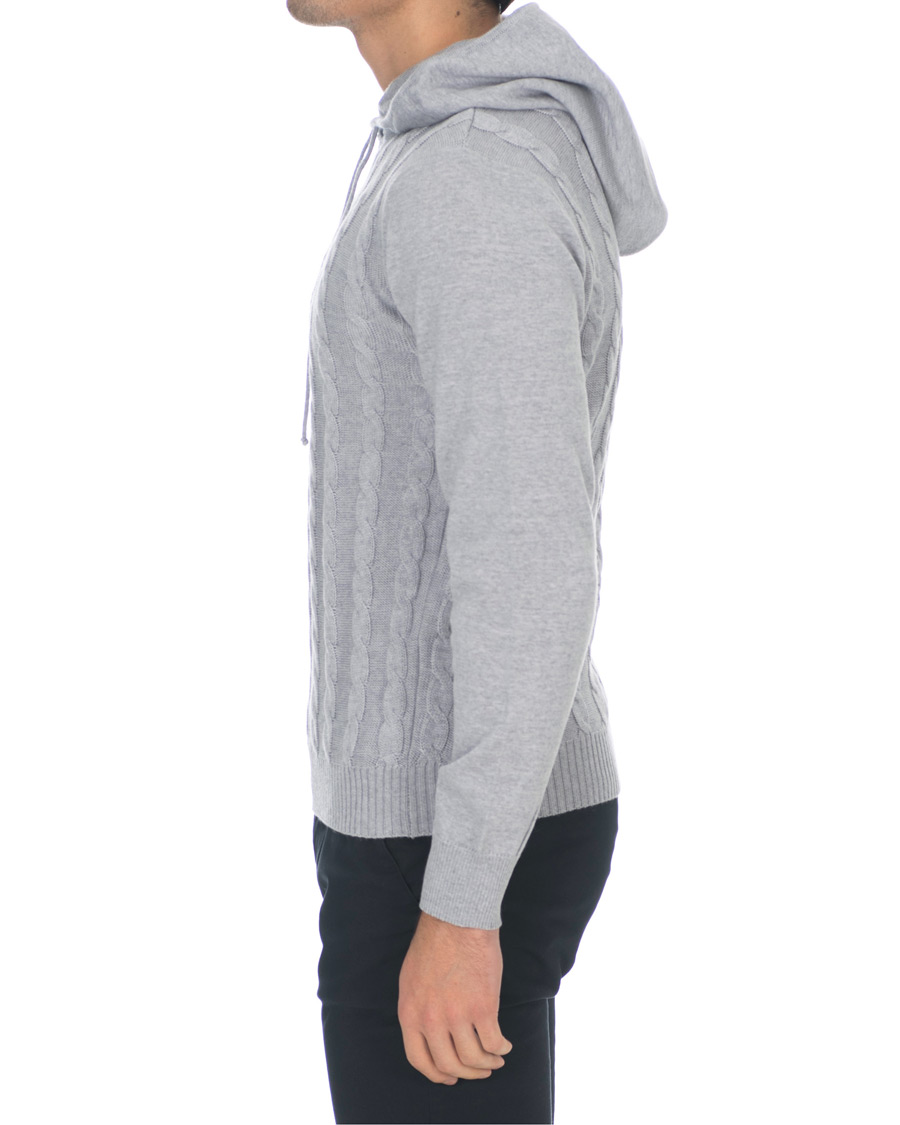 Herre | Gensere | Stenströms | Merino Wool Cable Hoodie Grey
