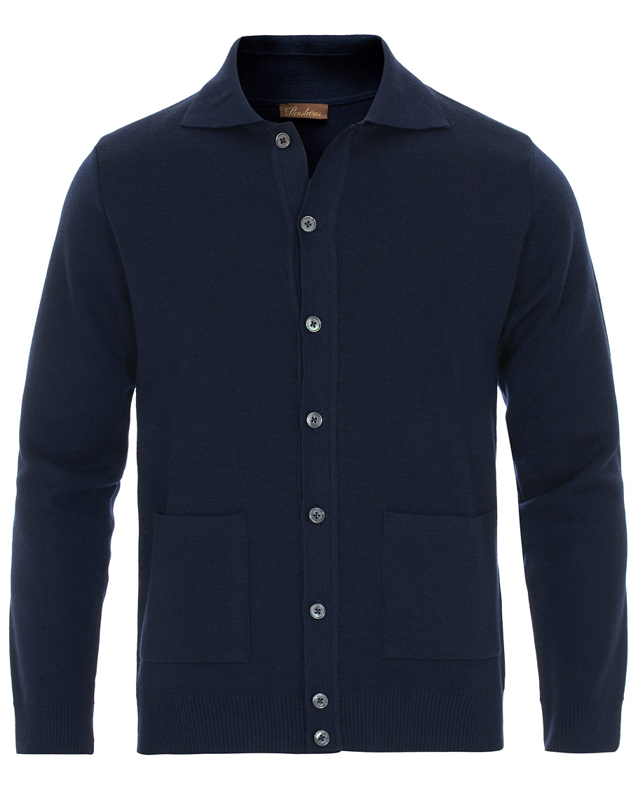 Herre | Gensere | Stenströms | Merino Wool Cardigan Navy