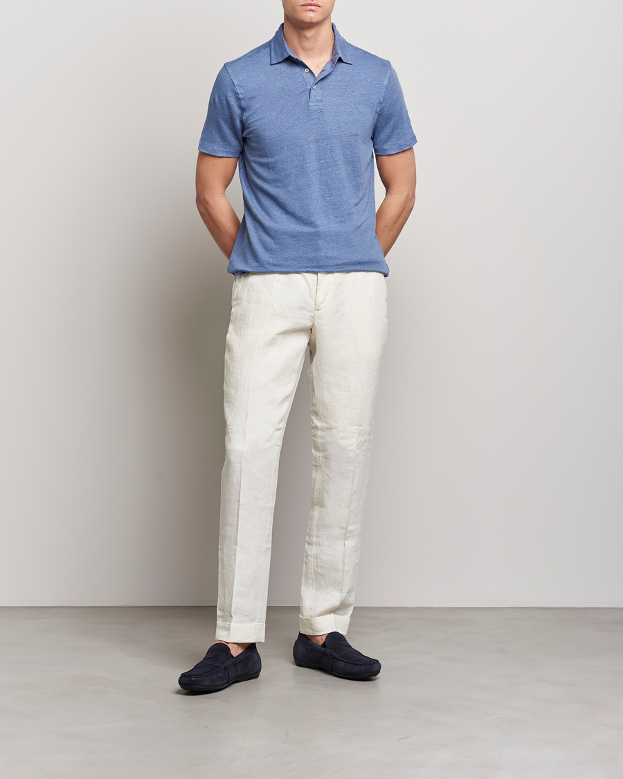 Herre | Pikéer | Stenströms | Linen Polo Shirt Mid Blue