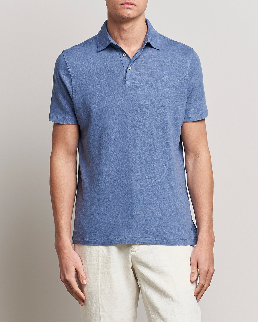 Herre |  | Stenströms | Linen Polo Shirt Mid Blue