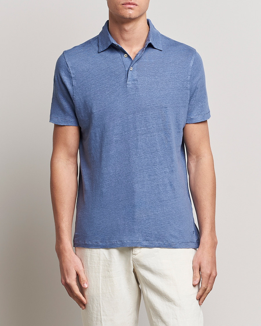 Herre | Pikéer | Stenströms | Linen Polo Shirt Mid Blue