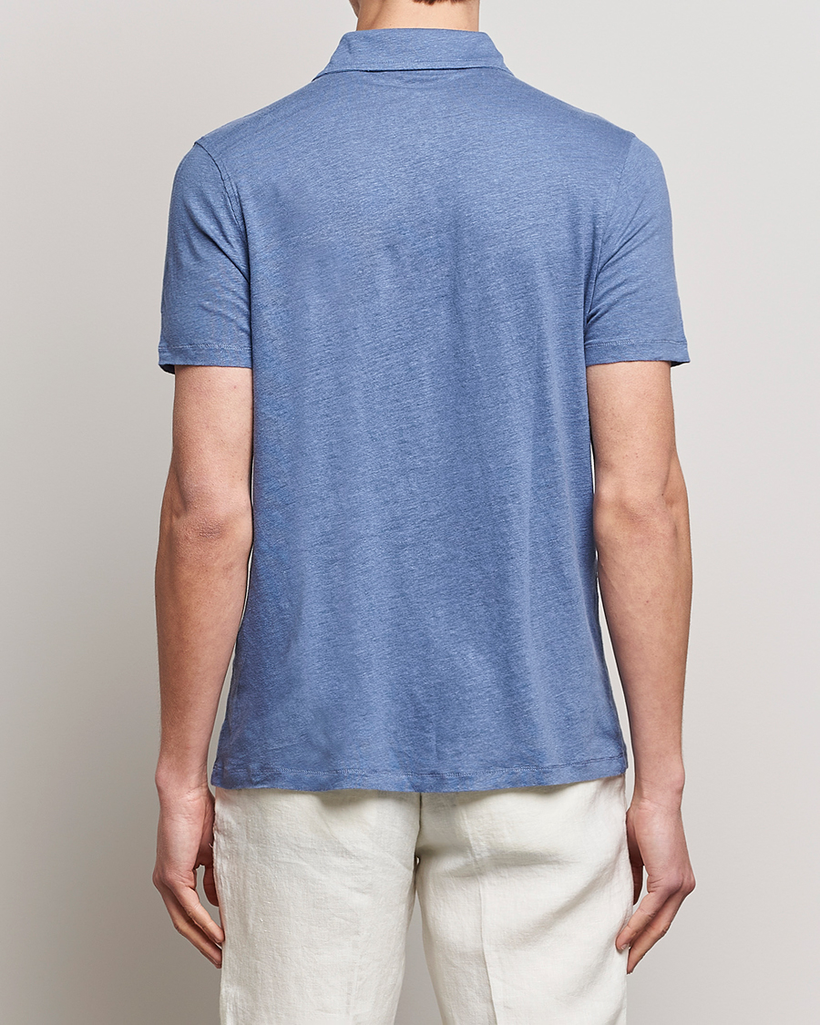 Herre | Pikéer | Stenströms | Linen Polo Shirt Mid Blue