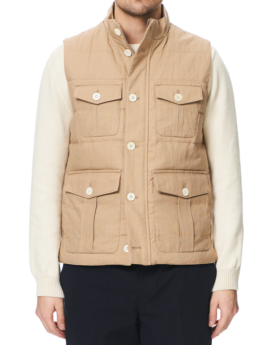 Herre | Jakker | Stenströms | Cotton/Linen Quilted Vest Beige