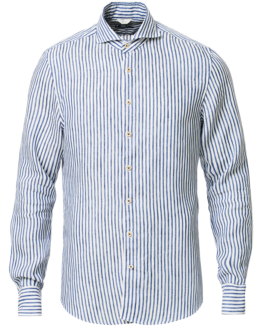 Herre | Skjorter | Stenströms | Slimline Striped Fullspread Linen Shirt Blue/White