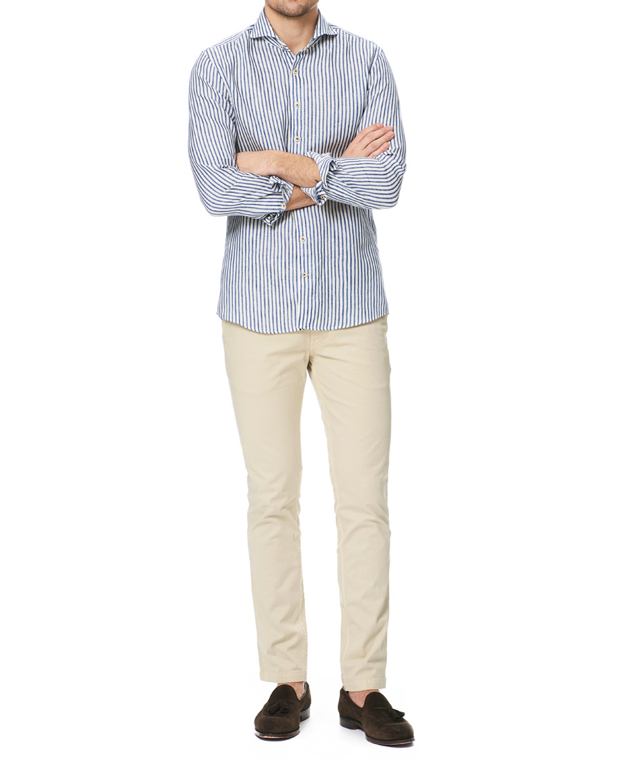 Herre | Skjorter | Stenströms | Slimline Striped Fullspread Linen Shirt Blue/White