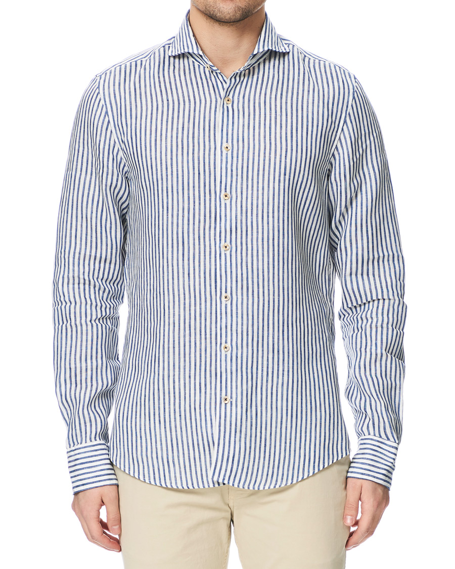 Herre | Skjorter | Stenströms | Slimline Striped Fullspread Linen Shirt Blue/White
