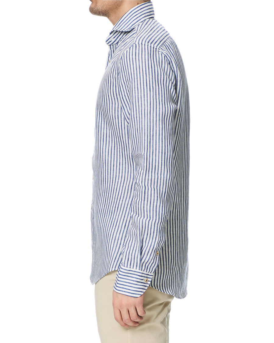 Herre | Skjorter | Stenströms | Slimline Striped Fullspread Linen Shirt Blue/White
