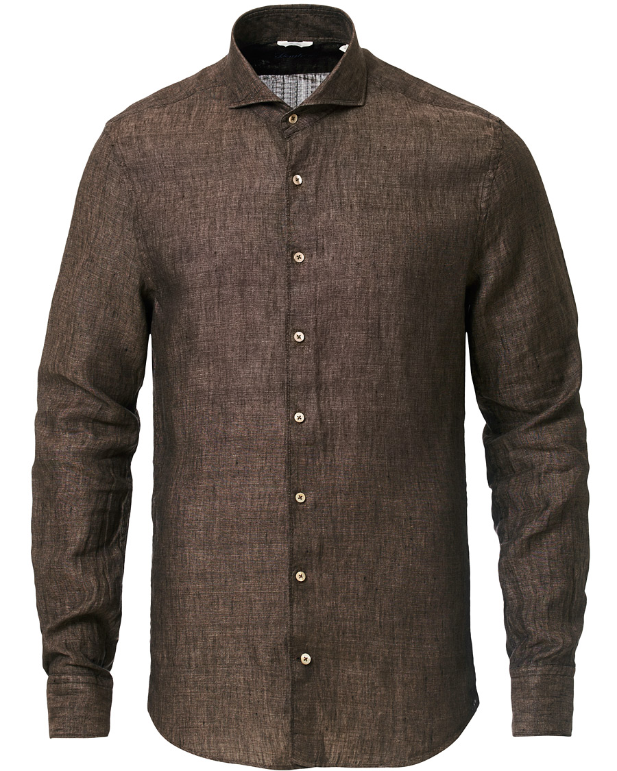 Herre | Skjorter | Stenströms | Slimline Linen Cut Away Shirt Brown
