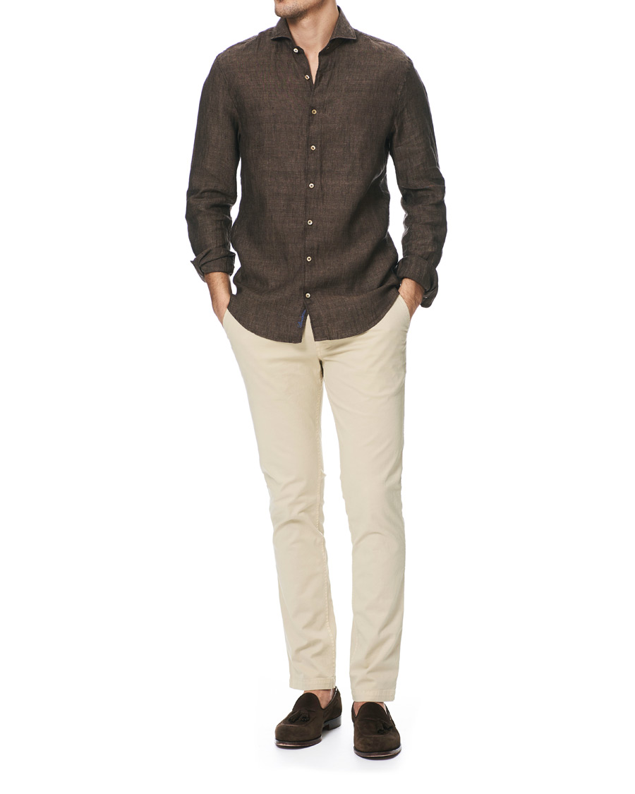Herre | Skjorter | Stenströms | Slimline Linen Cut Away Shirt Brown