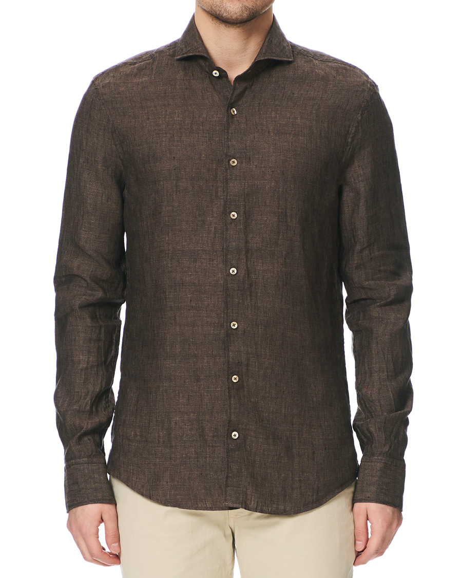 Herre | Skjorter | Stenströms | Slimline Linen Cut Away Shirt Brown