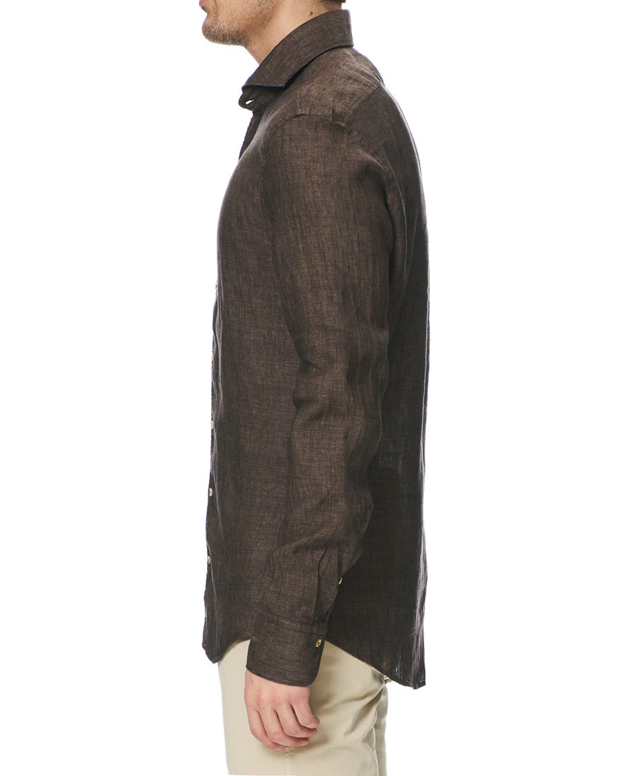 Herre | Skjorter | Stenströms | Slimline Linen Cut Away Shirt Brown