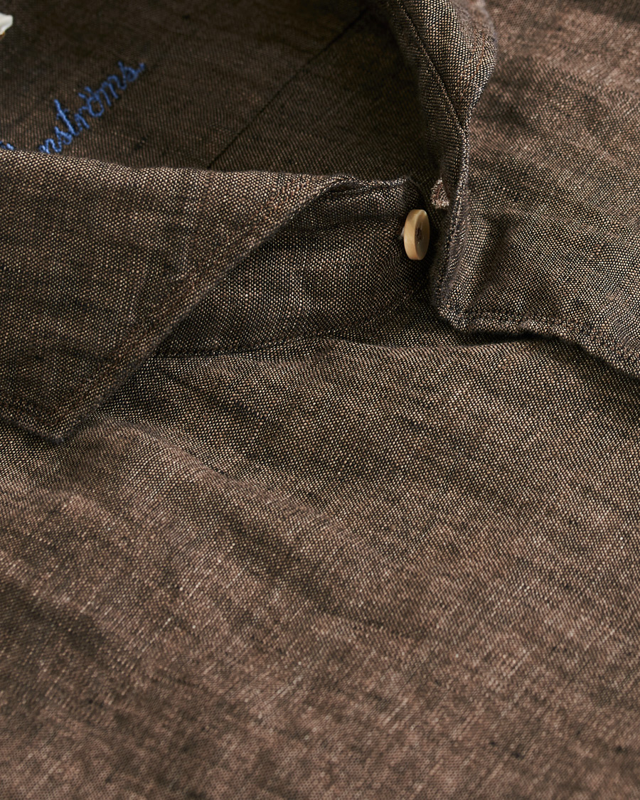 Herre | Skjorter | Stenströms | Slimline Linen Cut Away Shirt Brown