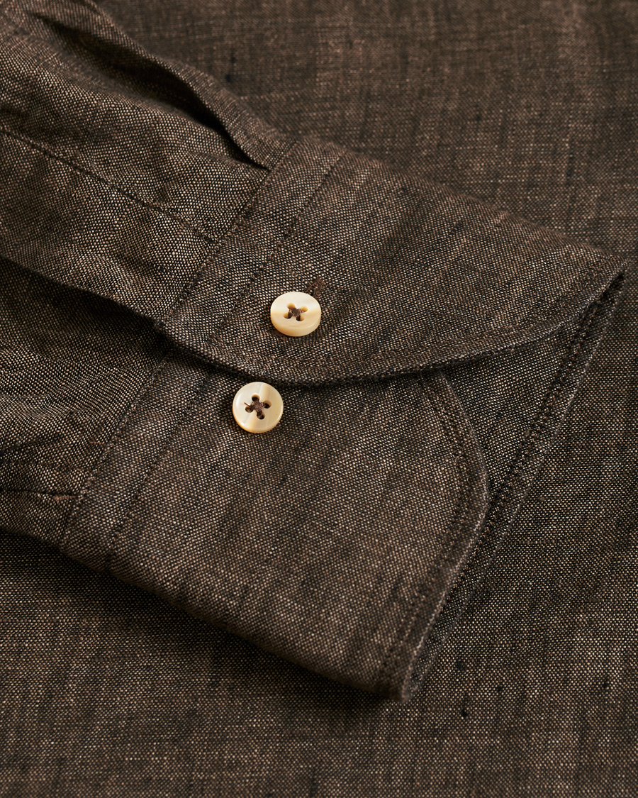 Herre | Skjorter | Stenströms | Slimline Linen Cut Away Shirt Brown
