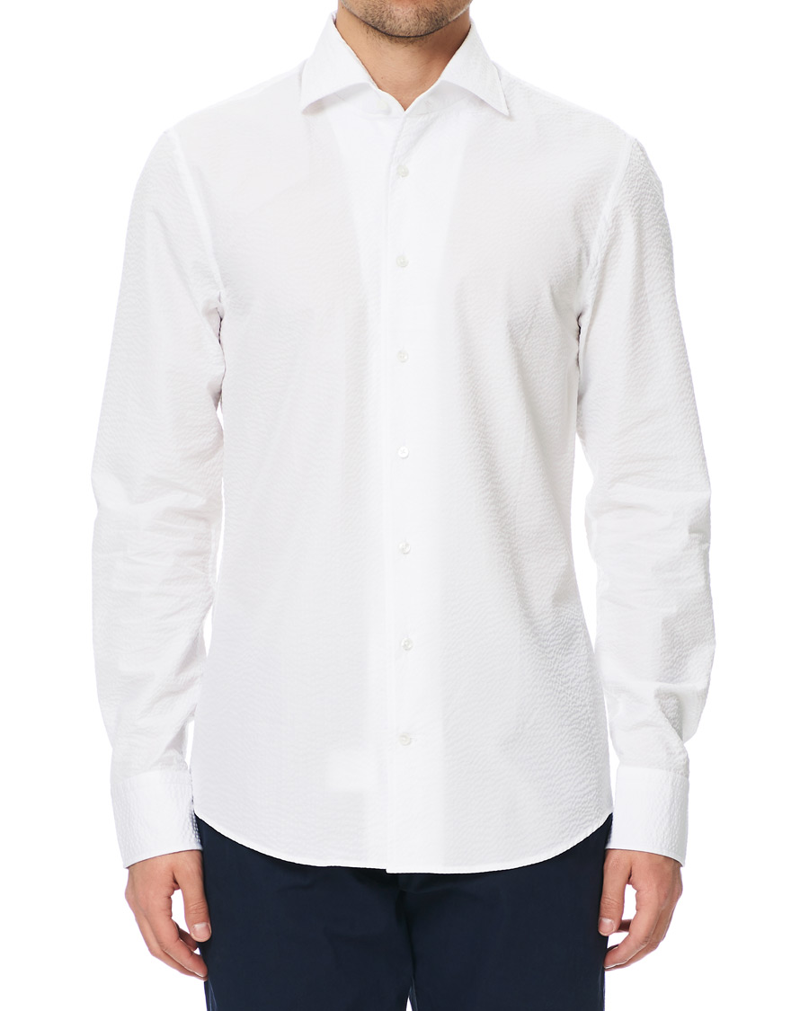 Herre | Skjorter | Stenströms | Slimline Seersucker One Piece Collar Shirt White