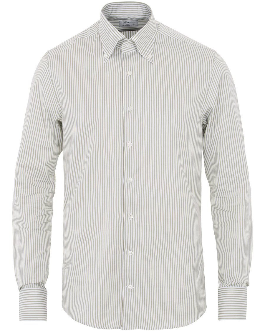 Herre | Skjorter | Stenströms | Slimline Striped Twill Button Down Shirt Green