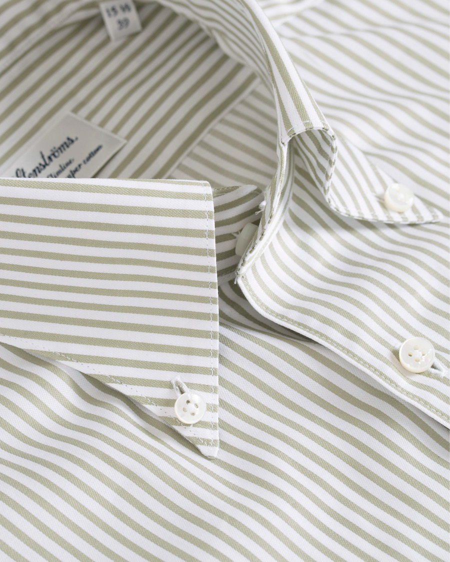 Herre | Skjorter | Stenströms | Slimline Striped Twill Button Down Shirt Green