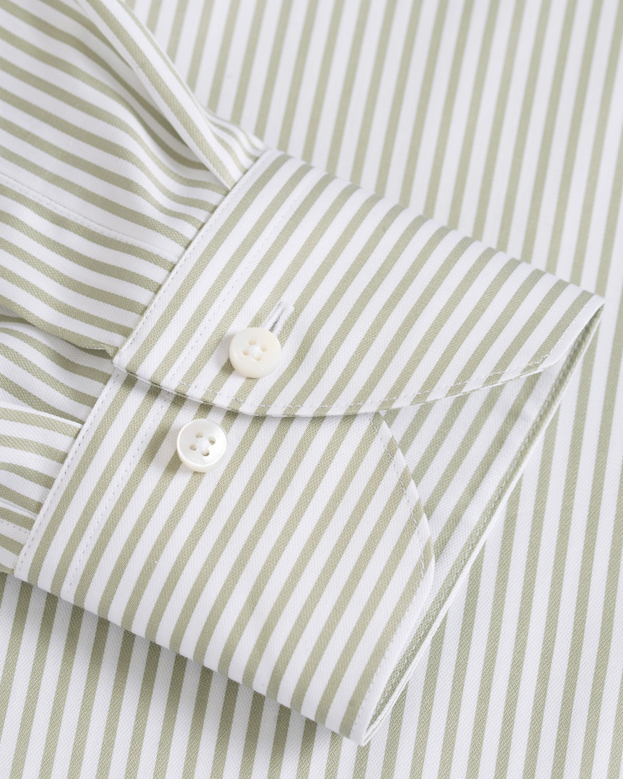 Herre | Skjorter | Stenströms | Slimline Striped Twill Button Down Shirt Green
