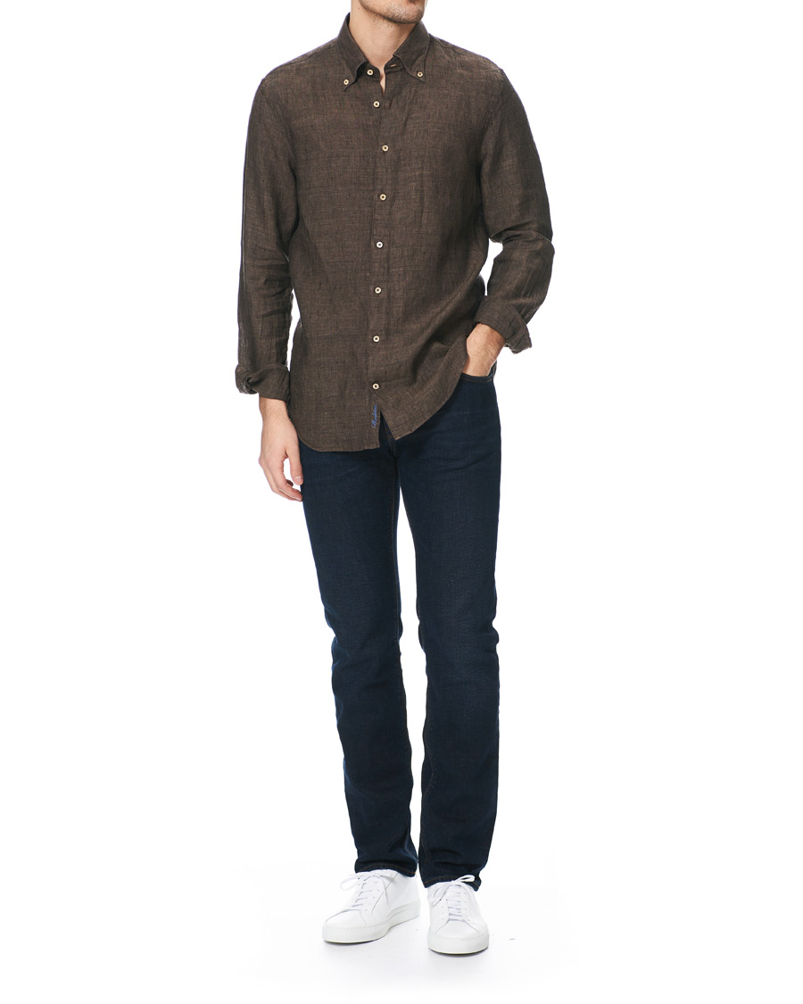 Herre | Skjorter | Stenströms | Slimline Button Down Linen Shirt Brown