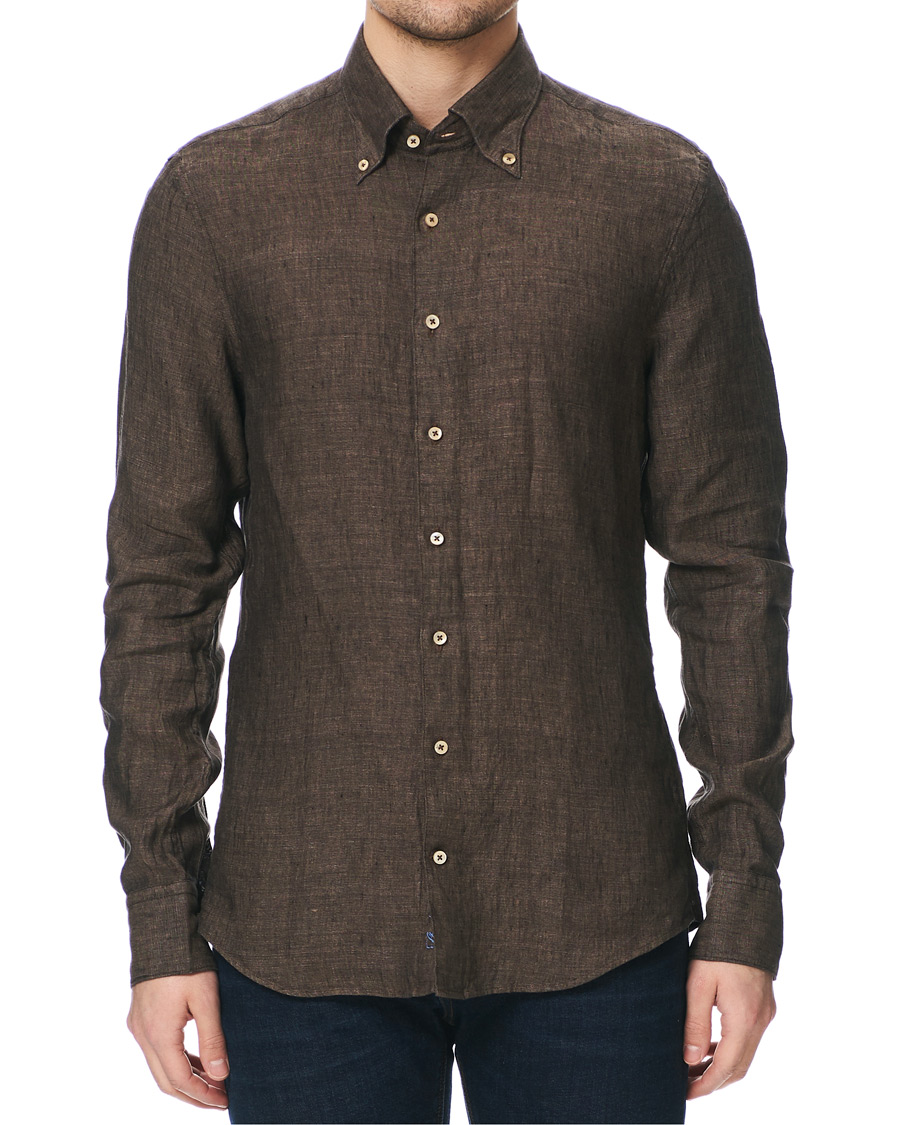 Herre | Skjorter | Stenströms | Slimline Button Down Linen Shirt Brown