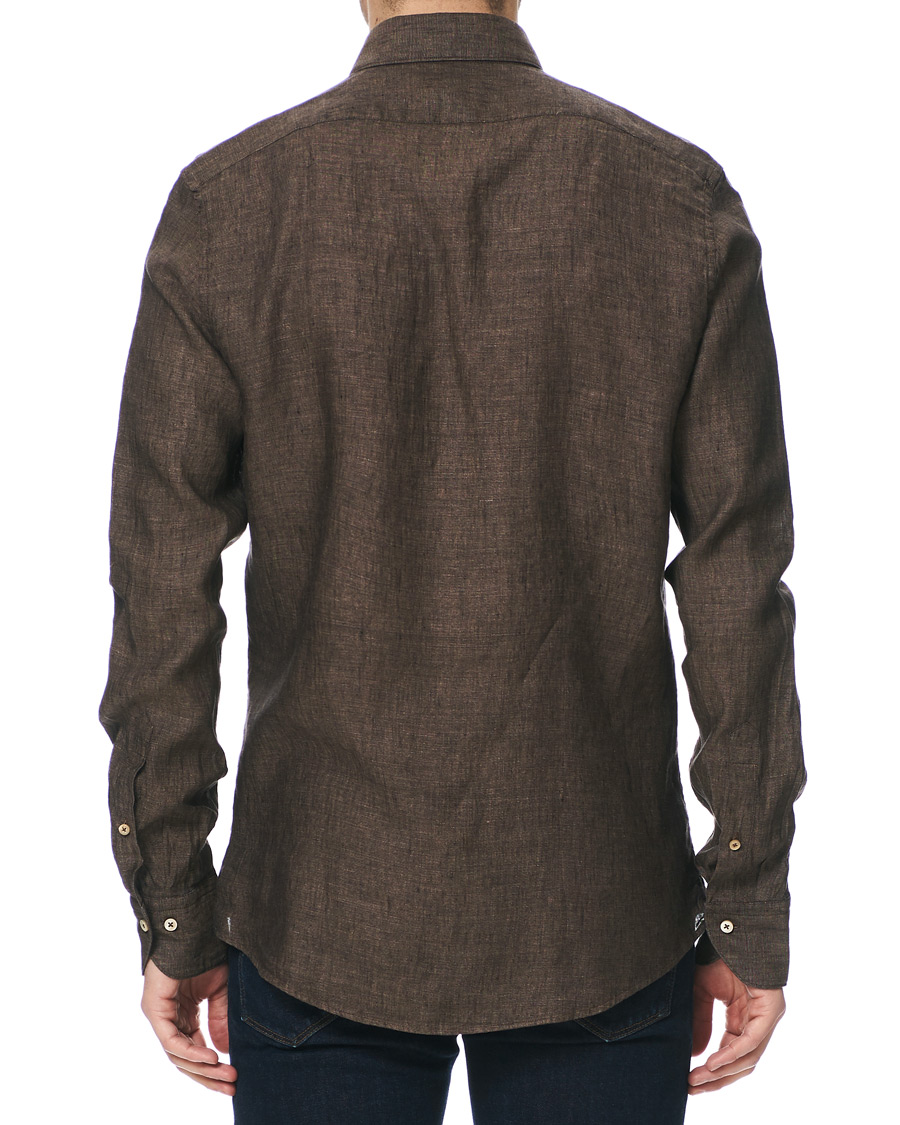 Herre | Skjorter | Stenströms | Slimline Button Down Linen Shirt Brown