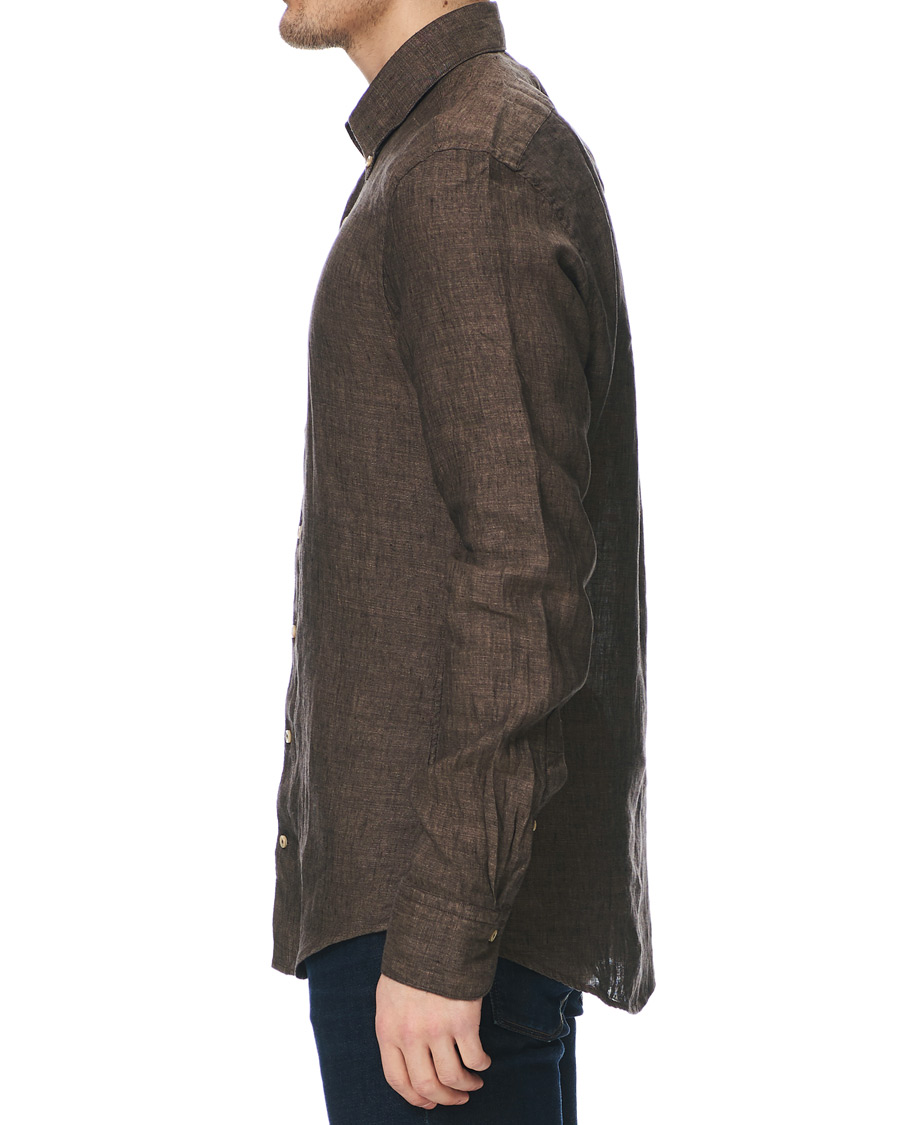 Herre | Skjorter | Stenströms | Slimline Button Down Linen Shirt Brown