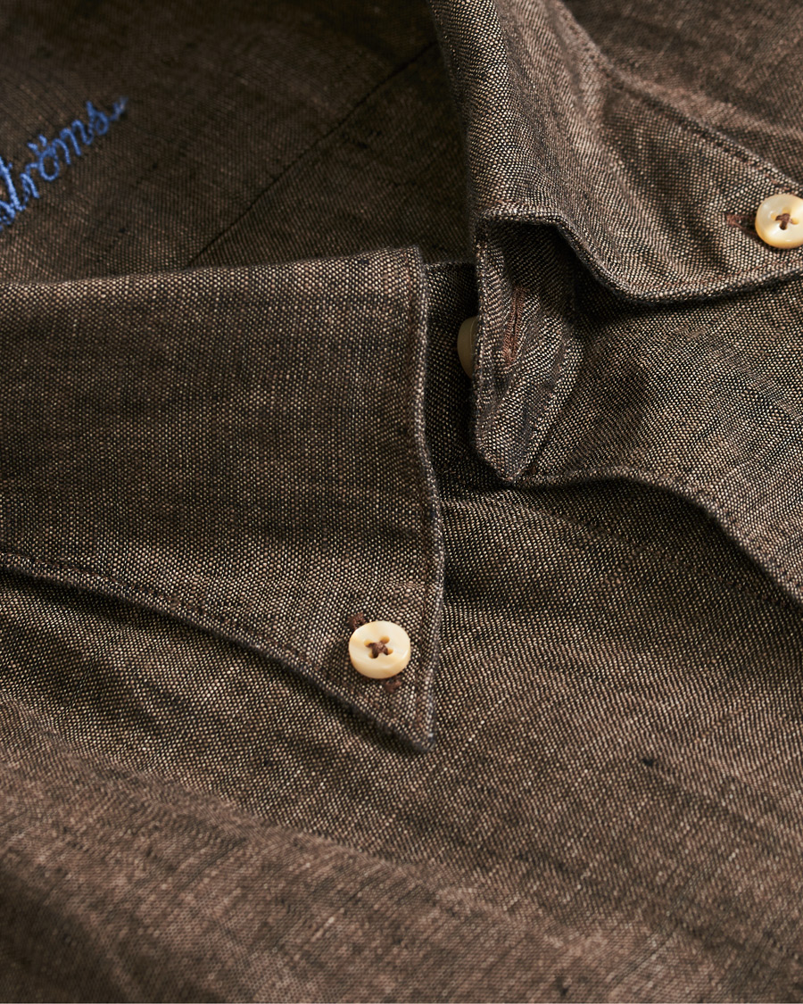 Herre | Skjorter | Stenströms | Slimline Button Down Linen Shirt Brown