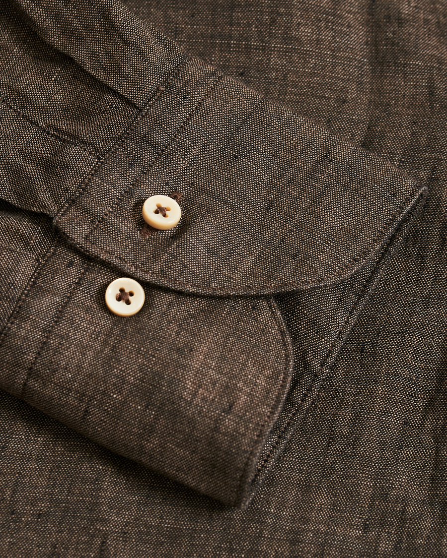 Herre | Skjorter | Stenströms | Slimline Button Down Linen Shirt Brown