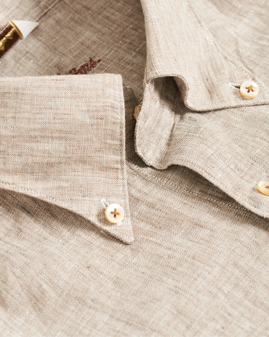 Herre | Skjorter | Stenströms | Slimline Button Down Linen Shirt Beige