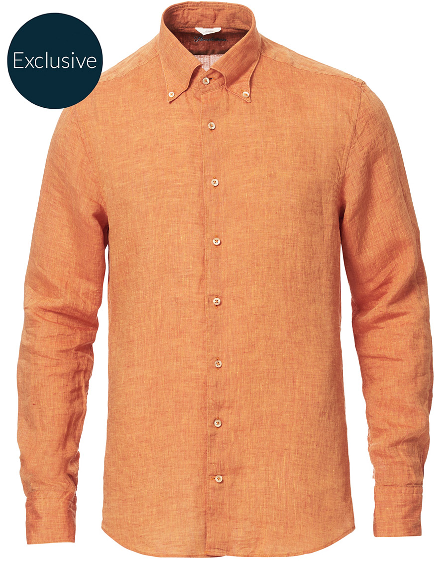 Herre | Skjorter | Stenströms | Slimline Button Down Linen Shirt Orange