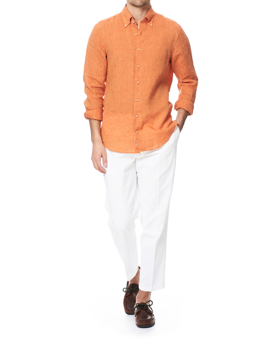 Herre | Skjorter | Stenströms | Slimline Button Down Linen Shirt Orange