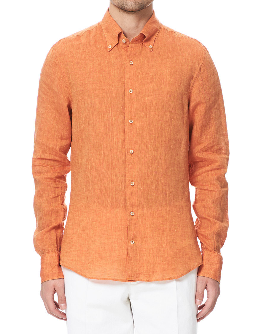 Herre | Skjorter | Stenströms | Slimline Button Down Linen Shirt Orange