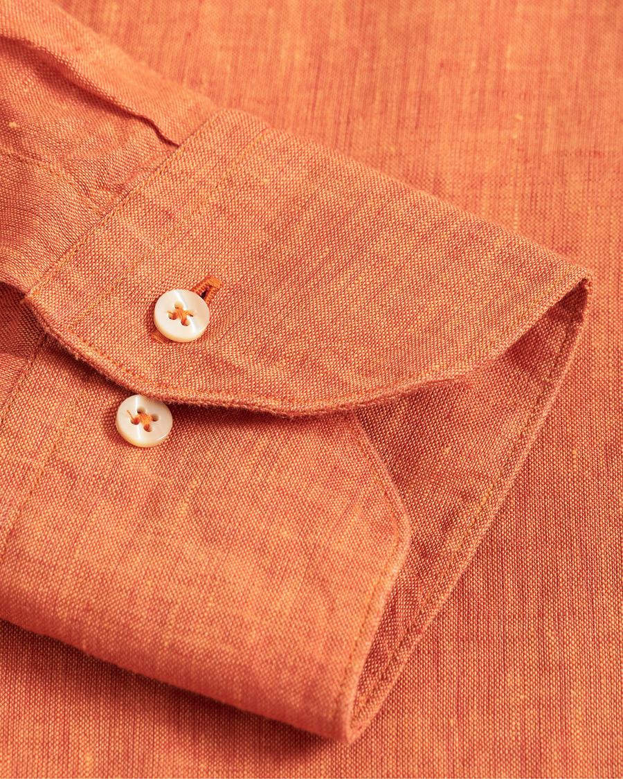 Herre | Skjorter | Stenströms | Slimline Button Down Linen Shirt Orange