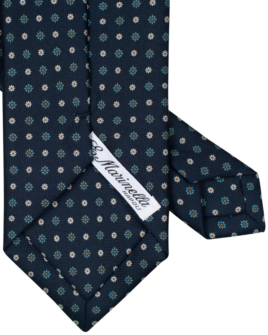 Herre | E. Marinella 3-Fold Printed Flower 8 cm Silk Tie Navy | E. Marinella | 3-Fold Printed Flower 8 cm Silk Tie Navy