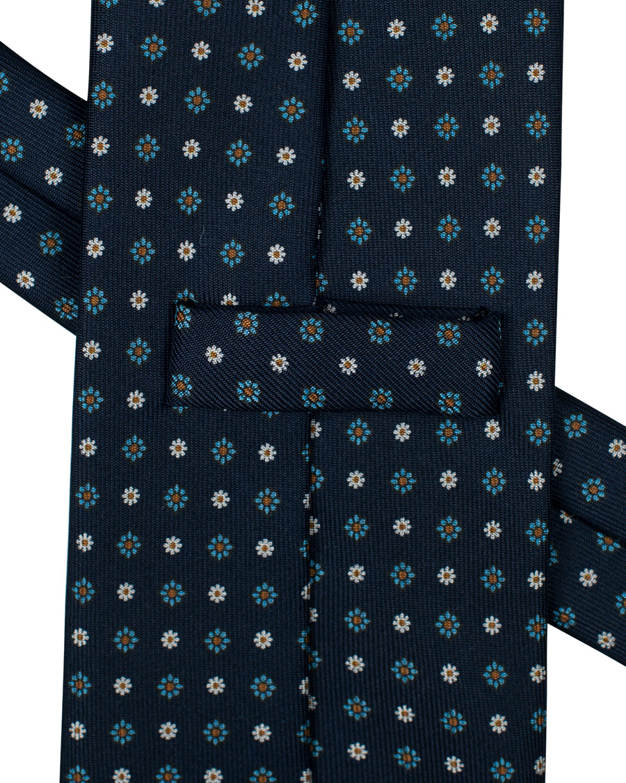 Herre | E. Marinella 3-Fold Printed Flower 8 cm Silk Tie Navy | E. Marinella | 3-Fold Printed Flower 8 cm Silk Tie Navy